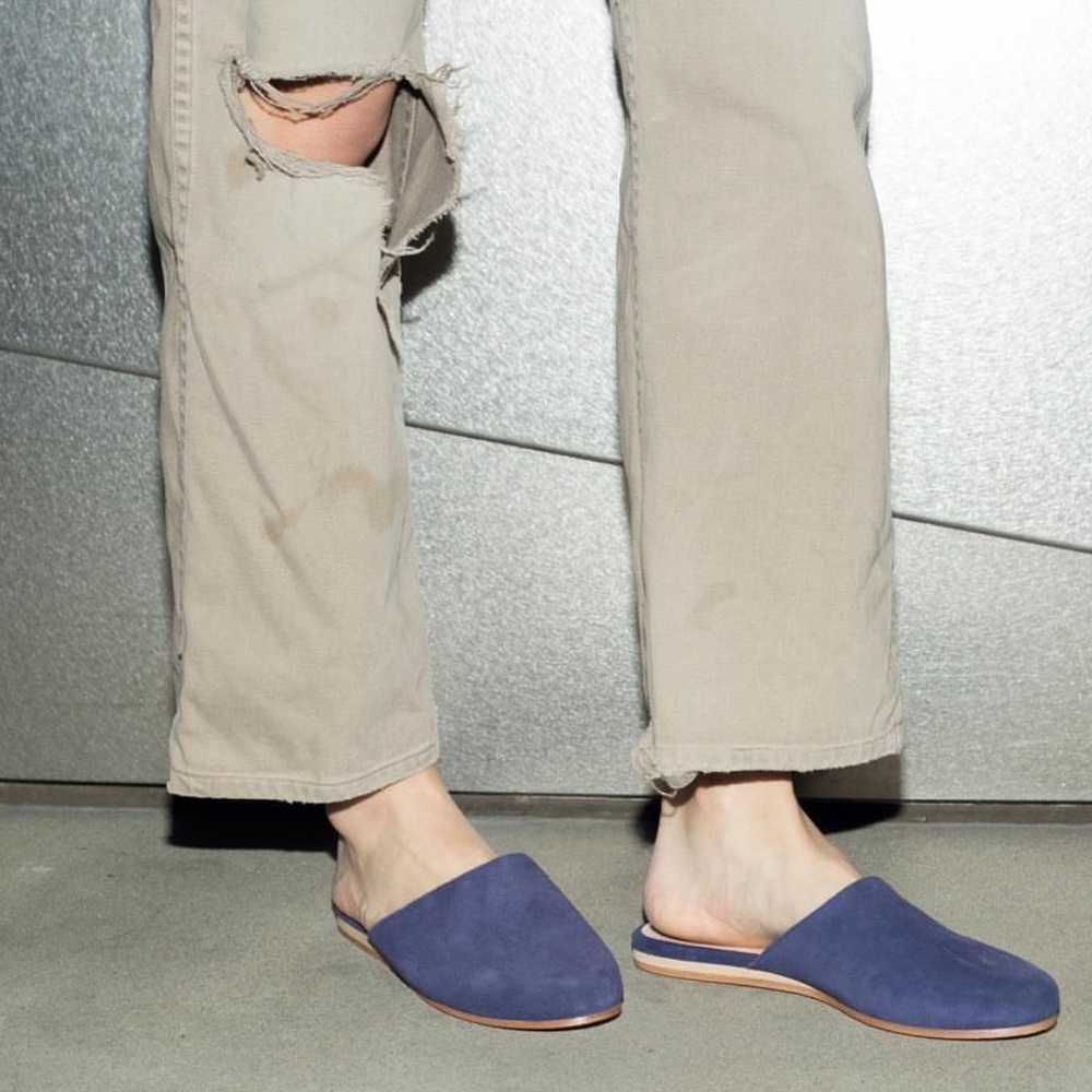 CHARLOTTE STONE Drea Suede Leather Navy Slides Flats Slip Ons